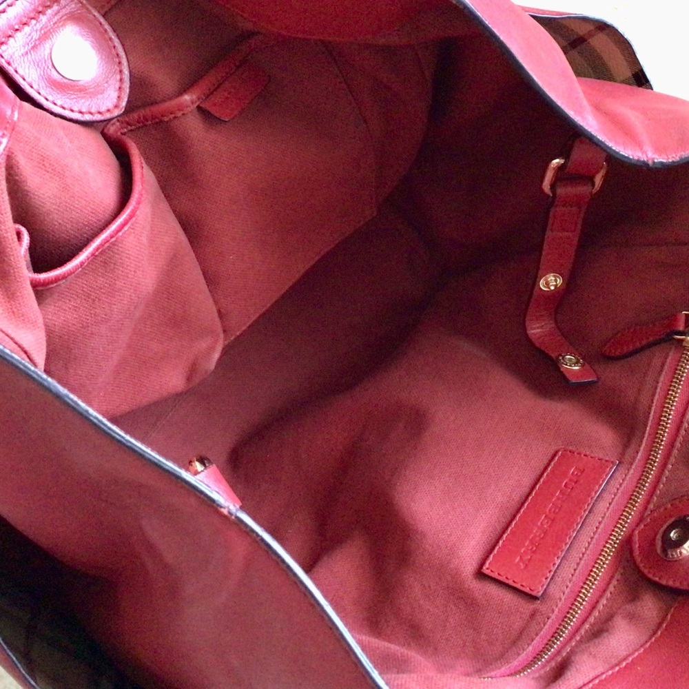 Burberry Calfskin Haymarket Check Small Canterbury Tote Red - Picture 10 of 15